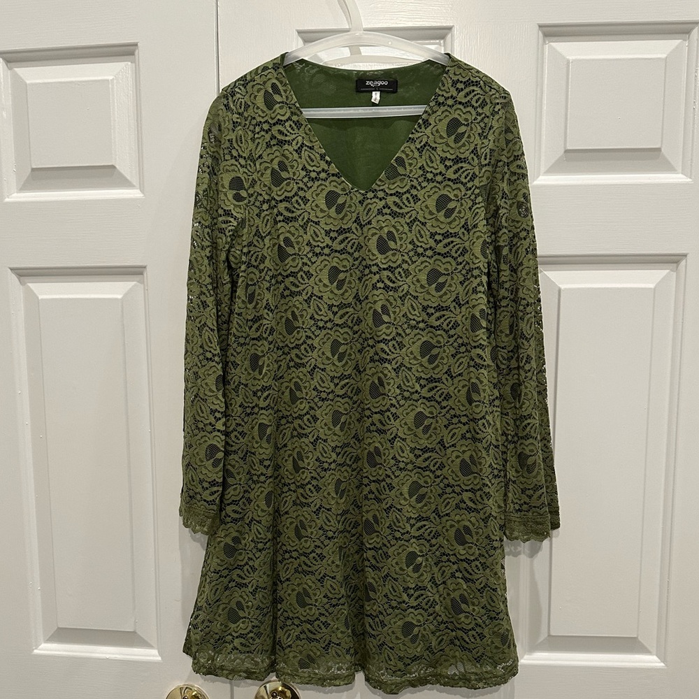 70s Vintage Style Neck Flare Sleeve Crochet Lace Dress